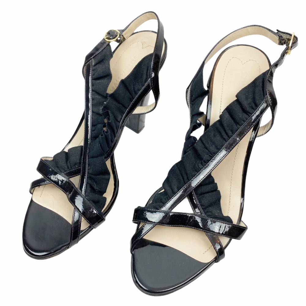 SONIA RYKIEL Ruffle Chunky Wood Heel Sandal Black Size US 10 Euro 40 - Picture 2 of 13